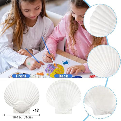 12PCS Large Natural Scallop Shells 4''-5'' White Sea Shells for DIY Craft Making, Hand Painting, Ocean Themed Party and Home Décor - size: XL-12pcs