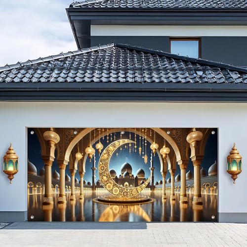 HOMETITUTE Eid Ramadan Mubarak Garage Door Cover Banner 13x6ft Polyester