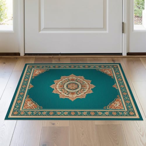 2'x3' Teal Copper Boho Medallion Prayer Washable Doormat - color: Blue/Pattern 14, size: 2' x 3' (Rectangular)