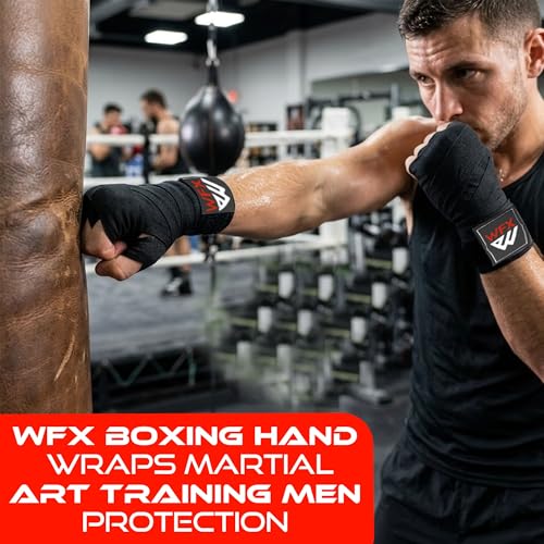 WFX Boxing Hand Wraps 3.5 4.5 Meter Martial Arts Bandages Inner Gloves Wrist Support Straps Punching Under Hand Knuckles Heavy Elasticated Training Bag Mitts Muay Thai - color: Black, size: 4.5 M