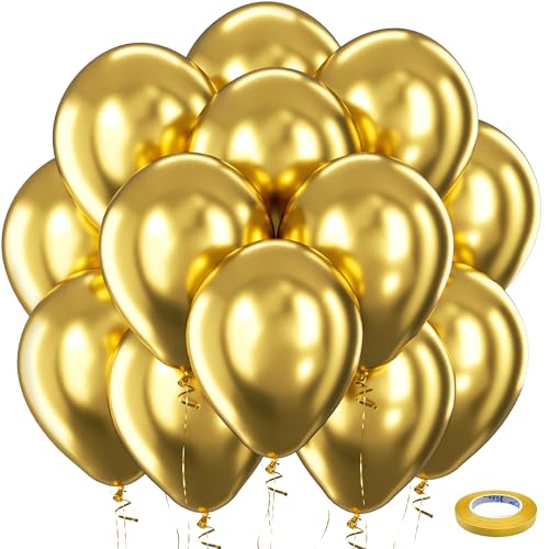 Bezente Gold Metallic Chrome Latex Balloons, 100 Pack 12 inch Gold Round Helium Balloons for Wedding Anniversary Graduation Retirement Golden Birthday Engagement Bachelorette Party Decorations 2026 - color: 05-gold-s31, size: 12inch (Normal)