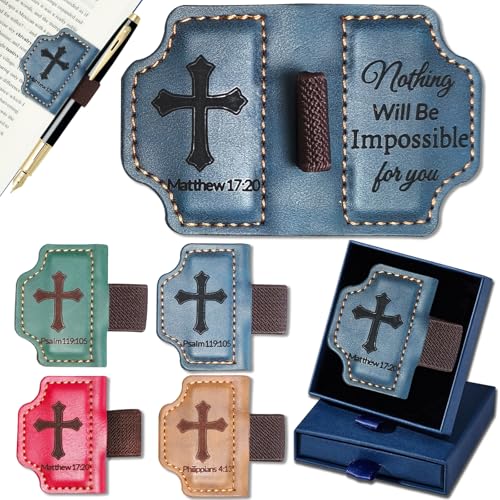 Bygone Mark Personalized Magnetic Leather Bookmark with Pen Holder,Inspirational Bible Verse Religious Bookmarks,Christian Book Lovers Reading Accessory for Men Women (Blue, Matthew 17:20) - color: Blue, size: Matthew 17:20