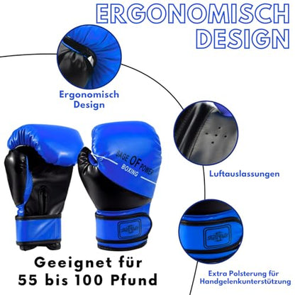 3-in-1 Boxing Gloves and Punching Mitts Set for Kids, Boxing Mitts Focus Pads with Hand Wraps for Kid, Youth Leather Punching Equipment Gloves Set for MMA, Karate, Muay Thai, Taekwondo - color: Blue