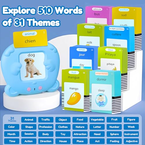 Bilingual Flashcard for Kids - French Talking Flash Cards, Blue - color: French, size: Blue