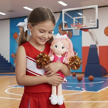June Garden 14" Snuggle Cuties Cheerleader Sophie - Soft Cuddly Plush Doll Gift for Girls - Huggable Rag Doll - Pink M - color: Pink Cheerleader Sophie, size: Medium