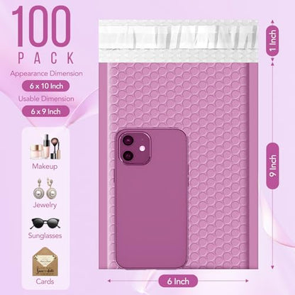 Fuxury Bubble Mailers 6x10 Inch Padded Envelopes 100 Pack Usable Size 6x9" | Self Seal Bubble Envelopes Strong Adhesion Padded Mailers Shipping Bag for Mailing Jewelry Small Business,Pinkish Purple #0 - color: Pinkish Purple, size: 6x10" 100PC