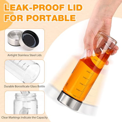 LemonRoad 12 Pack 17 oz Glass Juice Bottles Bulk Scale Wide Mouth Glass Water Bottles with Leakproof Stainless Steel Lids, Borosilicate Reusable Container for Juicing Smoothies Infused Water - size: 17 oz