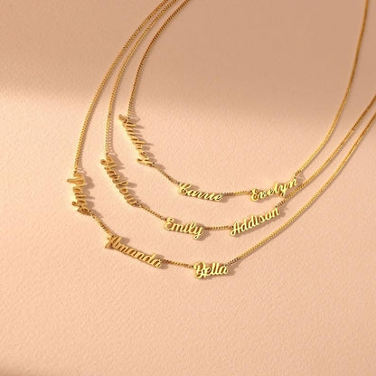 Ajiangwu 18K Gold Plated Name Necklace Personalized,Multiple Custom Name Necklace Family Necklace with Kids Names Customized Choker Necklace for Women - color: 2 Names with Curb Chain