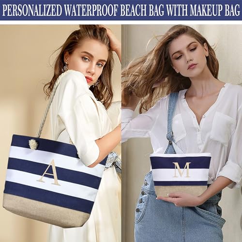 YOOLIFE Beach Bags for Women - Travel Canvas Beach Tote, Pool Waterproof Bag, Travel Essentials, Gifts for Women Birthday - color: Dark Blue, style: G