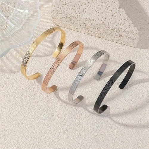 Ayatul Kursi Exquisite Stainless Steel Bracelet Islamic Muslim Quran Verse Calligraphy Ramadhan Festival Cuff Bracelet Men Arabic Calligraphy Messenger Jewelry Gift - color: black