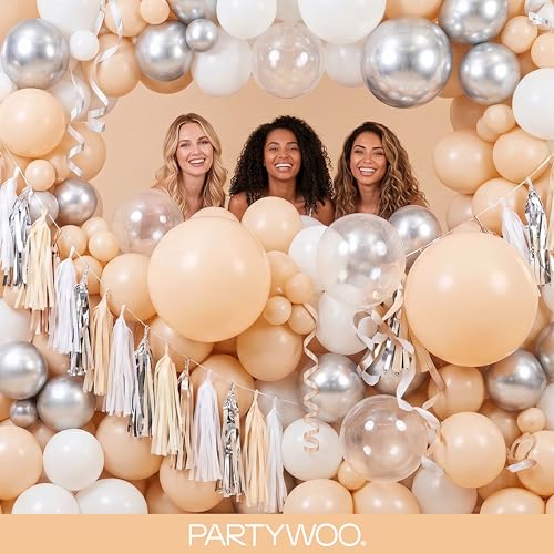 PartyWoo 누드 풍선 140피스 다양한 사이즈 45.7cm(18인치), 30.5cm(12인치), 25.4cm(10인치), 12.7cm(5인치), 살구, 보헤미안 가을 뉴트럴 풍선 아치 키트, 가랜드, 졸업 생일 소년 베이비 샤워 테마 파티 장식, 브라운-F05 - color: Apricot-f05