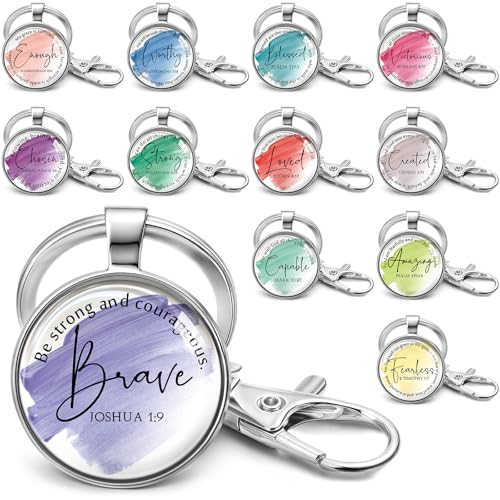 Equsion 24 Pcs Christian Keychain Gift Bulk Mini Bible Keychains with Verse Religious Keychain Gifts for Church Bible Study Group (Watercolor) - color: Watercolor