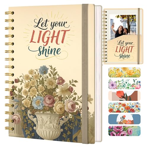 Blank 140 Page Christian Journals for Women – Multiple Designs – Hardcover with Scripture – Spiral Christian Notebook – Inspirational Writing Notebook for Bible Study and Prayer – "Let Your Light Shine" - color: Light Shine