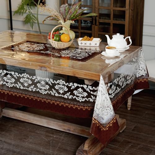 Clear Table Protector Cover Vinyl Damask PVC Tablecloth, 52" x 70" - color: Damask, size: 70" x 52" (Rectangular)