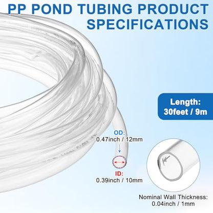 M METERXITY Vinyl Tubing 3/8" ID x 1/2" OD 30ft Flexible Plastic Tube with 2 Hose Ties, Lightweight Hybrid PVC Hose for Water Gardening/Airline/Aquarium Tubing [Clear] - size: 3/8" ID x 30ft