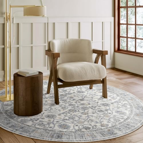 Machine Washable Rugs for Living Room: 4x4 Area Rugs for Bedroom - color: Beige/Grey/Multi, size: 4' (Round)