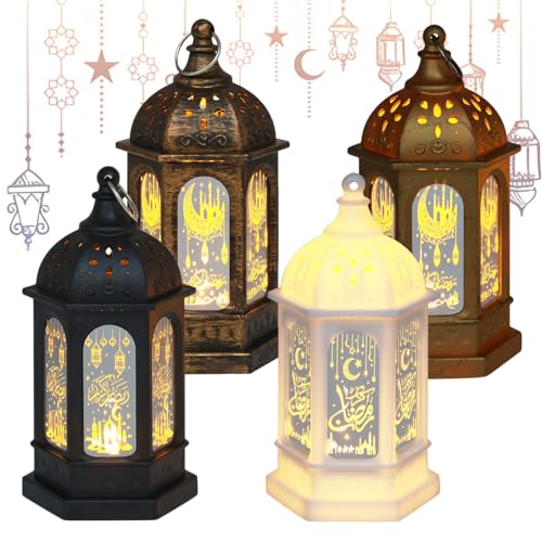 Ramadan Lantern Lights, 4 Color Ramadan Decorations Lanterns, Mini LED Hanging Eid Mubarak Decorations Lights for Table Home Garden Wedding Fireplace Decor