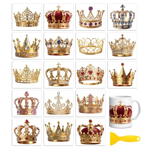 Peacoblue Crowns Rub On Transfers for Craft, Transfer Sticker | 18 Sheets UV DTF Transfers, Waterproof Rub On Decals for Wood, Glass, Furniture, Tumblers & Home Decor Crafts - style: Crowns