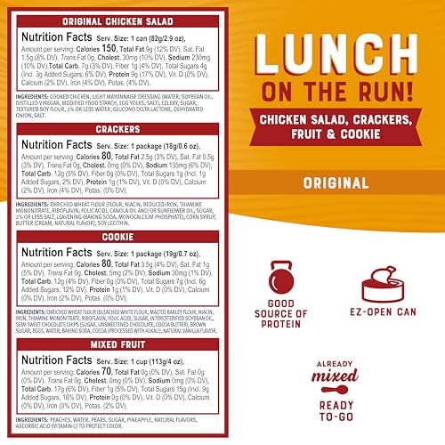 Bumble Bee Lunch On The Run Chicken Salad with Crackers Kit, 8.2 oz (Pack of 4) - Ready to Eat, Includes Crackers, Cookie & Mixed Fruit - Shelf Stable & Convenient Source of Protein, Easy Open Can - size: 8.2 oz (Pack of 4)