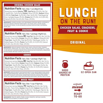 Bumble Bee Lunch On The Run Chicken Salad with Crackers Kit, 8.2 oz (Pack of 4) - Ready to Eat, Includes Crackers, Cookie & Mixed Fruit - Shelf Stable & Convenient Source of Protein, Easy Open Can - size: 8.2 oz (Pack of 4)