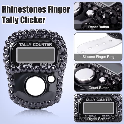 Simgoing Electronic Finger Clicker Counter, Rhinestones Tally Tasbeeh Counter Gifts for Prayer Islamic Golf Counting Goods Lap Knitting Bling Accessories - color: Black
