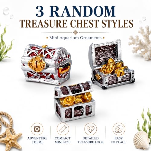 3Pcs Random Creative Pirate Treasure Chest Aquarium Decoration, Fish Tank Ornament, Mini Treasure Chest Aquarium Decor