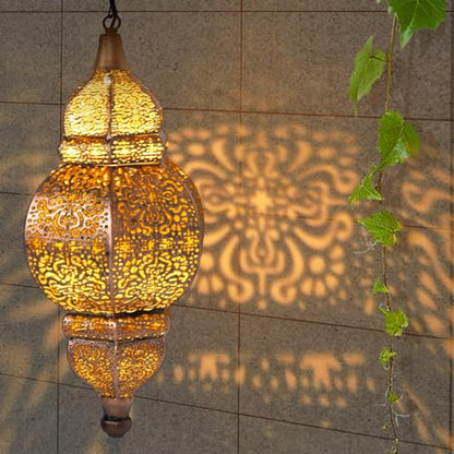Hanging Solar Lights, Outdoor Decor Solar Lantern, Waterproof Metal Moroccan Lantern for Outside Patio Pathway Yard Front Porch Backyard Garden Decorative (1 Pack)