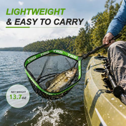 AluFloat X1 Fishing Net with Handle (Fish Net) - Floating Foldable Rubber-Coated Deep Mesh Landing Net for Bass & Fly Fishing - Fishing Gear, Kayak Accessories, Fishing Accessories - color: Neon green
