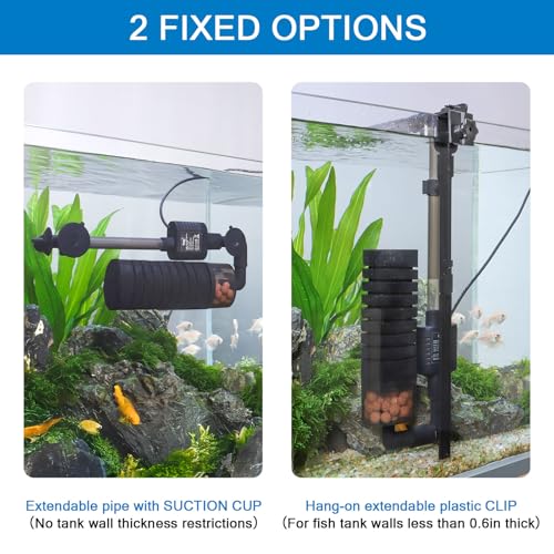 hygger USB Single Sponge Filter, Small Aquarium Filter with Adjustable Hanging Clip and Suction Cup, Duckbill Outlet, Rain Pipe Outlet, Extra Spare Sponge