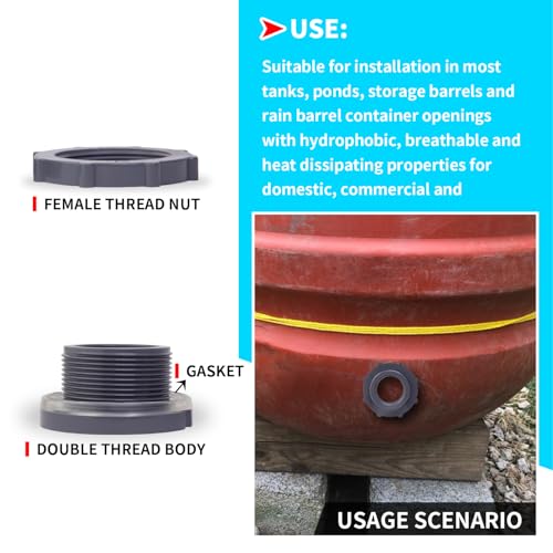 ChillWaves PVC Bulkhead Fitting 1-1/2" Double Thread Connector Adapter for Water Tank, Aquariums, Rain barrels(4-PACK) - size: 1-1/2 INCH, style: Bulkhead Fitting