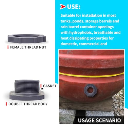 ChillWaves PVC Bulkhead Fitting 1-1/2" Double Thread Connector Adapter for Water Tank, Aquariums, Rain barrels(4-PACK) - size: 1-1/2 INCH, style: Bulkhead Fitting