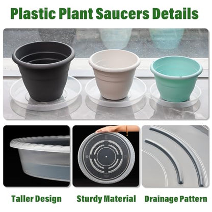 RooTrimmer 5 Pack 14 Inch Clear Plant Saucers for Pots,Heavy Duty Thick Plastic Plant Trays,Sturdy Water Catch Drip Trays for Indoor & Outdoor Plants - size: 14 inch