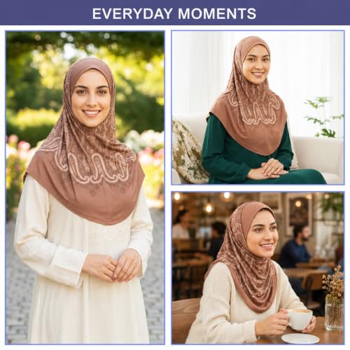 Hijab Scarf for Women, Printed Jersey Instant Slip-On Ready to Wear - color: Mg-hhj-702