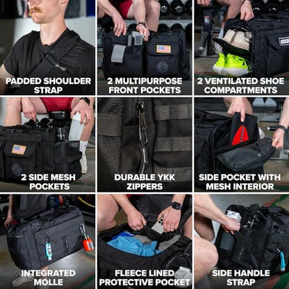 Heavy Duty 1000D Nylon Duffel Gym Bag (Mid BUD - Black) - color: Black, style: Duffel Bag (Mid Bud)
