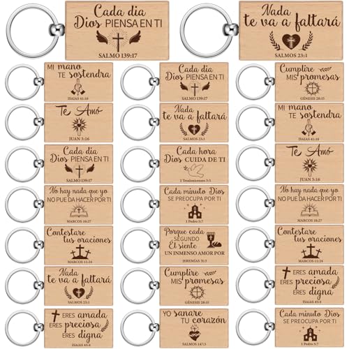 Realspring Spanish Christian Wooden Keychain Bulk - style: Square