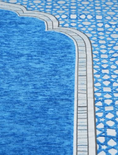 Islamic Prayer Rug Elegant Masjid Pattern Thin Mat Muslim Portable Blanket Ramadan Eid Gift Rug Turkish Prayer Carpet - Blue 1pc - color: 1pc Bluec