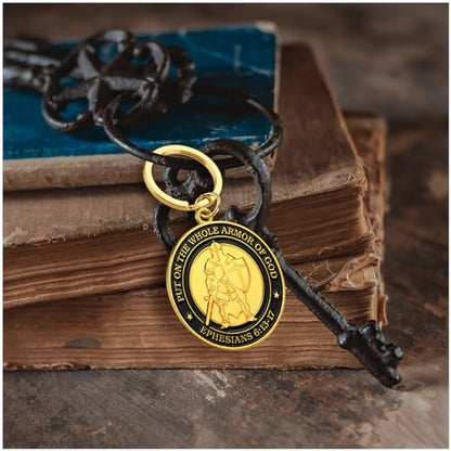 Tondiamo 12 Pcs Put on The Whole Armor of God Keychain for Men Christian Religious Prayer Keychain Gift Bulk for Military Church Members Women