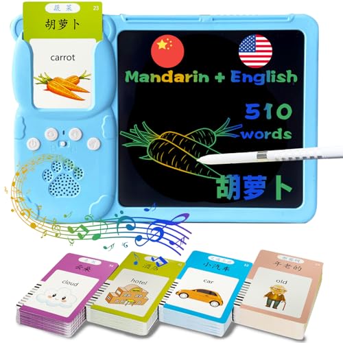 Talking Flash Cards with Writing Tablet - Chinese English, Blue - color: Chinese, size: Blue