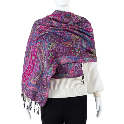 TUSHUSTY Pashmina Feel Shawls Wraps Rave Scarf for Women Soft Silky Reversible Men Scarves Hijab - color: Purple Pink Black