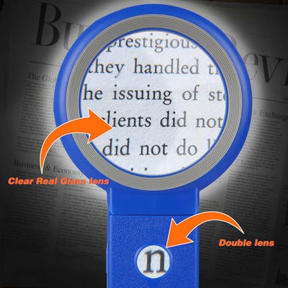 Magnifying Glass with Light and Stand, Foldable Handheld Magnifying Glass 18 LED Illuminated Lighted Magnifier for Macular Degeneration, Seniors Reading, Close Work, Coins, Jewelry Blue - color: Blue