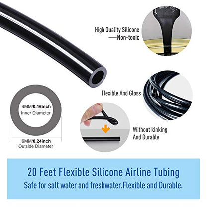 3/16" Professional Flexible Airline Tubing Standard Aquarium Air Pump Accessories, 20 Feet(Clear-Black)