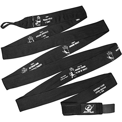 ArrowWay Instructional Hand Wraps w/Printed Directions for Boxing & MMA - 142" Meister Elastic - color: Black