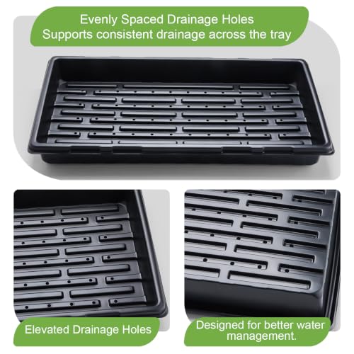 10-Pack Heavy-Duty 1020 Seed Trays with Drain Holes, Reusable Plant Flats | Durable Growing Trays, Ideal for Seed Starting, Propagation & Microgreens & Hydroponic (21" x 11", 2.36" Deep) - color: Black, size: 10p 1020 Trays with Holes