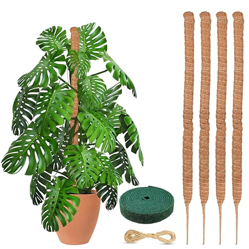 EcoNour Moss Pole for Plants – 28 inches (4 Pack) | Monstera Plant Support for Plant Climbing and Growth | Elevate Your Indoor Garden, Plant Support for Indoor Potted Plants to Grow Upwards - size: 28 Inches - (4 PCS)