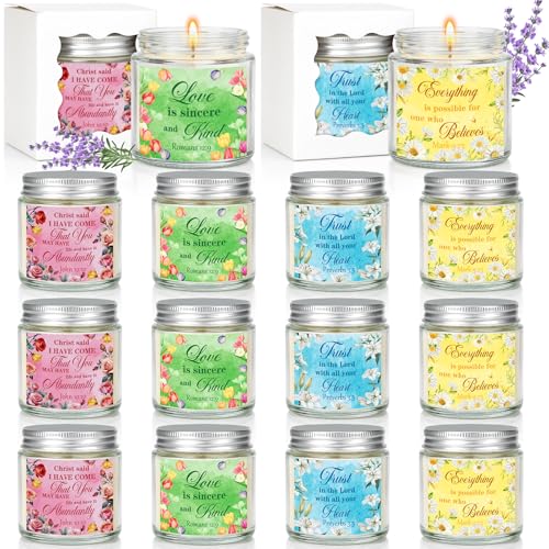 Cinrobiye 12Pcs Christian Scented Candle Set for Women – Lavender Prayer Candles with Gift Boxes for Easter, Baptism, First Communion, Confirmation, Wedding, Church Table Centerpieces - style: Floral