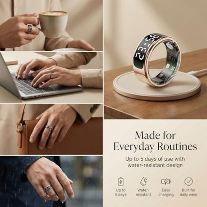 Smart Ring with Display for Men Women, Fitness Tracker Ring with Sleep Tracking, Heart Rate & Blood Oxygen Monitor, Activity Tracker Smart Ring with Step Counter (8#) - size: 8#