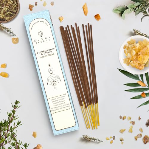 KarmaPledge Frankincense & Myrrh Incense Sticks, Burn Time 45-60 Min, 40 Sticks - color: Frankincense & Myrrh, size: 40 Hand Dipped Sticks
