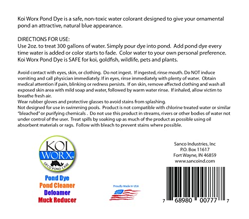 KoiWorx Blue Dye - Ornamental and Decorative Pond Dye, Water Features and Fountains, Safe for Koi - 16oz