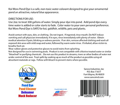 KoiWorx Blue Dye - Ornamental and Decorative Pond Dye, Water Features and Fountains, Safe for Koi - 16oz