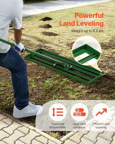 VEVOR Lawn Leveling Rake, 36"x10" Level Lawn Tool, Heavy-Duty Lawn Leveler with 78" Steel Extended Handle, Yard Leveling Rake Suit for Garden, Golf Lawn, Farm - size: 36x10in